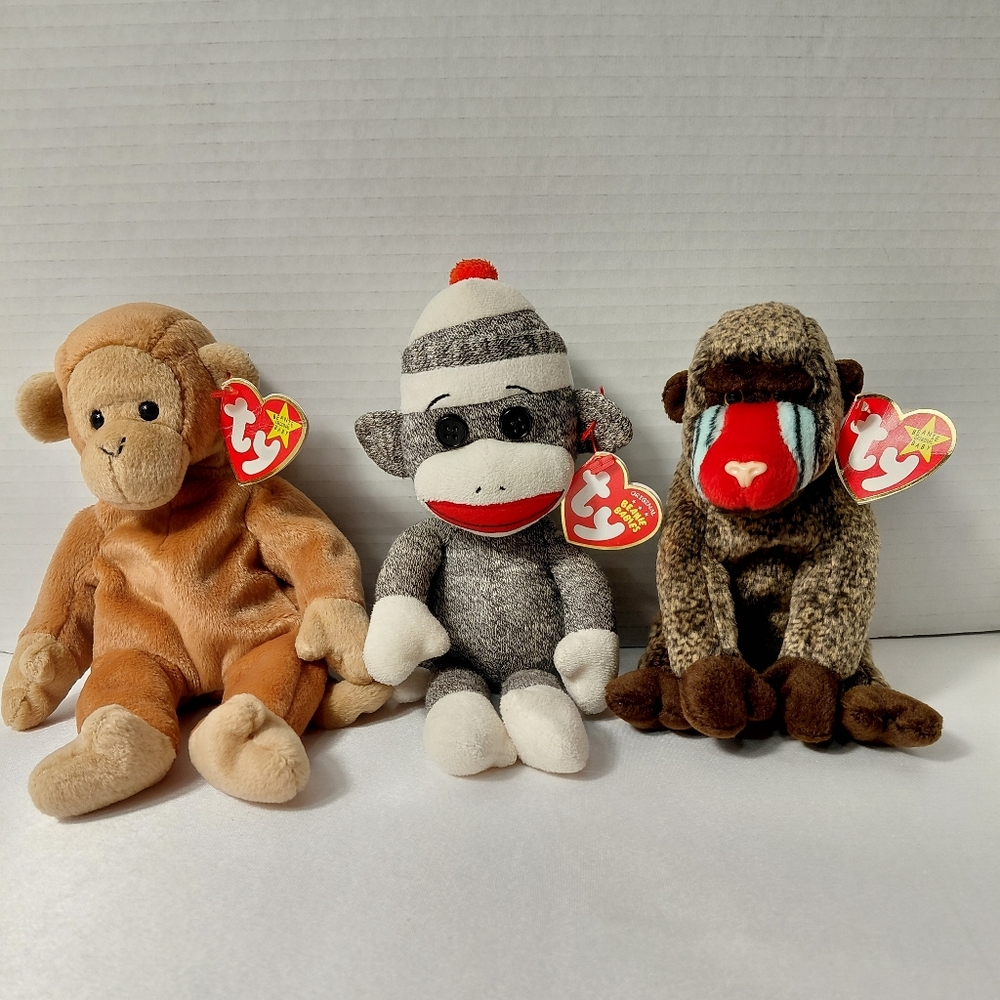 Ty Beanie Monkey Trio With Tags.